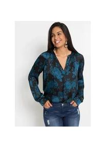 Tunika bonprix, Damen, Gr. 54, schwarz (schwarz, blaupetrol floral), Obermaterial: 100% Polyester, gerade, Tuniken, moderner Look, gerade Passform, aus Polyester, mit sch&ouml;nem Druck