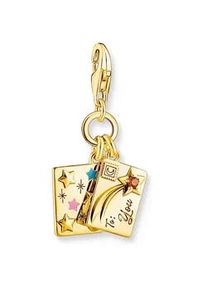 Charm-Einh&auml;nger Thomas Sabo "Brief-Design vergoldet", gelbgoldfarben, blau, pink, orange, orange, Charms, Damen, Silber 925 (recycelt), mit Zirkonia (synth.)