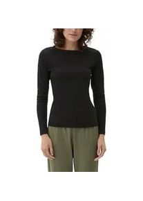Langarmshirt s.Oliver, Damen, Gr. 44, grau (grau, schwarz), Jersey, Obermaterial: 100% Baumwolle, unifarben, regular fit h&uuml;ftlang, U-Boot-Ausschnitt, gerader Abschluss, Shirts Langarmshirt, mit U-Boot-Ausschnitt