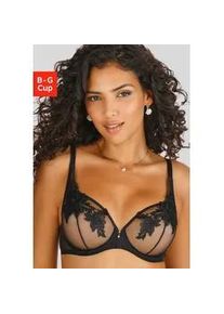 B&uuml;gel-BH Lascana, Damen, Gr. 90, Cup F, schwarz, Mesh, Obermaterial: 85% Polyamid, 8% Polyester, 7% Elasthan, BHs B&uuml;gel-BH, mit floraler Stickereiapplikation, transparente Unterw&auml;sche