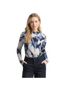 Langarmshirt Tom Tailor, Damen, Gr. XL, blau blurry argyle, Web, Obermaterial: 95% Viskose, 5% Elasthan, bedruckt, slim fit normal, ohne Ausschnitt, gerader Abschluss, Shirts Langarmshirt, mit All-Over Print