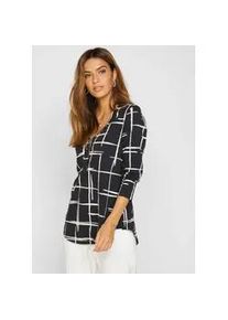 Blusenshirt bonprix, Damen, Gr. 52/54 (XXL), schwarz (schwarz, wei&szlig;), Obermaterial: 95% Baumwolle, 5% Elasthan, figurumspielend, Shirts Blusenshirt, figurumspielende Passform, Longshirt-Design, mit gerundetem Saum