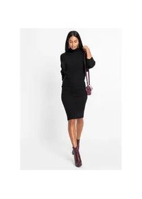 Strickkleid bonprix, Damen, Gr. 52/54 (XXL), N-Gr, schwarz, Obermaterial: 50% Viskose, 26% Polyamid, 24% Polyester, schmal, Kleider Strickkleid, mit Rollkragen, aus Viskose, Polyamid und Polyester