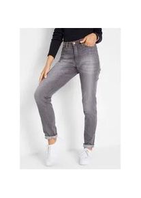 Mom-Jeans bonprix, Damen, Gr. 34, N-Gr, grau (grau used (l&auml;nge: regul&auml;r)), Denim/Jeans, Obermaterial: 82% Baumwolle, 17% Polyester, 1% Elasthan, unifarben, regular fit lang, Jeans, Regular Fit, mit Eingrifftaschen, Ges&auml;&szlig;taschen und Coinpocket