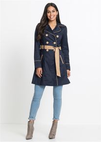 bonprix Trenchcoat in A-Linie, blau, Gr.38, Modischer Trenchcoat mit zeitlosen Farbkontrasten, 82% Polyester