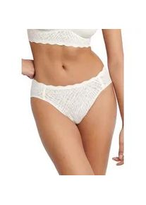 Slip Sloggi "ZERO Feel Bliss High leg", Damen, Gr. XS, wei&szlig; (silk wei&szlig;), Spitze, Obermaterial: 76% Polyamid, 24% Elasthan, Jacquardmuster, unifarben, figurbetont, Unterhosen Slip, unsichtbar mit Spitzenoptik