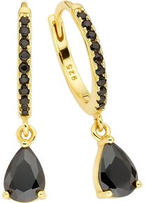 Paar Creolen Firetti "Schmuck Geschenk Silber 925 Ohrschmuck Ohrringe Tropfenanh&auml;nger", schwarz (gelbgoldfarben, schwarz, schwarz), Ohrringe, Damen, 15,2mm, Silber 925 (Sterlingsilber), Paar Creolen, mit Zirkonia (synth.) oder Spinell (synth.)