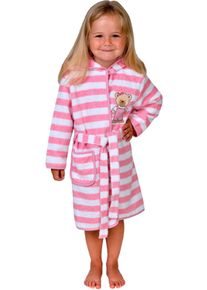 W&ouml;rner Kinderbademantel W&Ouml;RNER "Teddy Ringel rosa" Gr. 110, rosa (rosa, wei&szlig;), L:70cm, Baumwoll-Webfrottier, Hausm&auml;ntel, Kinderbademantel, Streifenmuster, mit Stickerei, mit Tasche, maschinenwaschbar