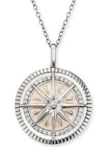 Kette mit Anh&auml;nger Engelsrufer "Windrose", wei&szlig; (silberfarben, perlmuttfarben, kristallwei&szlig;), Halsketten, Damen, Silber 925 (Sterlingsilber), L: 50, Kette mit Anh&auml;nger, mit Emaille - mit Zirkonia (synth.)