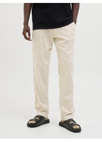 Jack & Jones Stoffhose JACK & JONES "JPSTKANE HYBRID BONDI JOGGER SN", Herren, Gr. S, N-Gr, gelb (moonbeam), Web, Obermaterial: 80% Baumwolle, 20% Leinen, unifarben, relaxed fit kn&ouml;chellang, Hosen Stoffhose