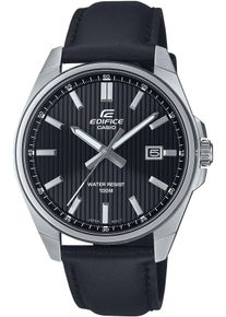 Quarzuhr CASIO EDIFICE, schwarz (schwarz, schwarz), Armbanduhren, Herren, Quarzuhr, Armbanduhr, Herrenuhr, analog, Datum, Lederarmband