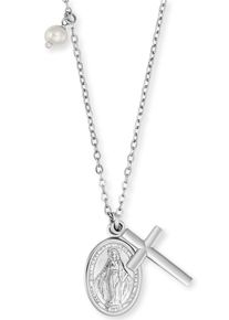 Kette mit Anh&auml;nger Engelsrufer "MARIA", bunt (silberfarben, wei&szlig;), Halsketten, Damen, Perlen Silber 925 (Sterlingsilber), L: 44, Perlen, Silber 925 (Sterlingsilber), Kette mit Anh&auml;nger, mit Muschelkernperle