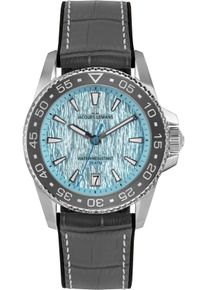 Quarzuhr Jacques Lemans "Liverpool Diver", blau (grau, hellblau), Armbanduhren, Herren, Quarzuhr, Armbanduhr, Herrenuhr, Lederarmband, analog, Tag