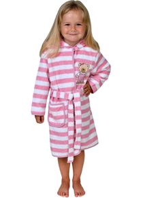 W&ouml;rner Kinderbademantel W&Ouml;RNER "Teddy Ringel rosa" Gr. 98, rosa (rosa, wei&szlig;), L:65cm, Baumwoll-Webfrottier, Hausm&auml;ntel, Kinderbademantel, Streifenmuster, mit Stickerei, mit Tasche, maschinenwaschbar