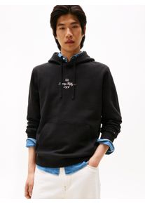 Hoodie Tommy Hilfiger "OUTLINE FLAG SCRIPT HOODIE", Herren, Gr. M, schwarz, Sweatware, Obermaterial: 100% Baumwolle, Rippb&uuml;ndchen, Sweatshirts Hoodie, mit kontrastfarbener Stickerei