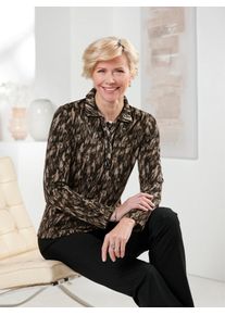 Poloshirt CLASSIC "Poloshirt", Damen, Gr. 42, bunt (schwarz, braun, gemustert), 66% Polyester, 30% Viskose, 4% Elasthan, gemustert, mehrfarbig, Shirts Poloshirt