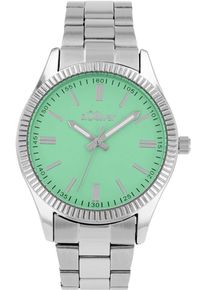 Quarzuhr s.Oliver, gr&uuml;n (silberfarben, gr&uuml;n), Armbanduhren, Damen, Quarzuhr, Armbanduhr, Damenuhr, Herrenuhr, Edelstahlarmband