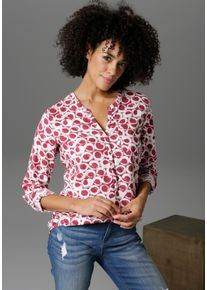 Schlupfbluse Aniston CASUAL, Damen, Gr. 48, rot (bordeaux, wei&szlig;), Web, Obermaterial: 100% Viskose, bedruckt, figurumspielend Po-bedeckend, Rundhals, &Auml;rmel mit &Auml;rmelschlitz 1-Knopf-Manschette krempelbar, Blusen Schlupfbluse, mit krempelbaren &Auml;rmeln, Topseller