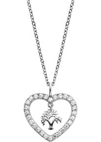 Kette mit Anh&auml;nger Engelsrufer "Lebensbaum im Herz", silber (silberfarben, kristallwei&szlig;), Halsketten, Damen, Silber 925 (Sterlingsilber), L: 50 B: 1,33mm, Kette mit Anh&auml;nger, Made in Germany - mit Zirkonia (synth.), B:1,33mm