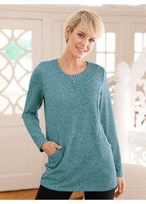 Langarmshirt Classic Basics "Winter-Shirt", Damen, Gr. 40, blau (ozean, schwarz, meliert), 95% Polyester, 5% Elasthan, meliert, Rundhals, Shirts Langarmshirt