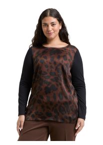 Langarmshirt Tom Tailor PLUS, Damen, Gr. 44, braun schwarz big leo print, Single Jersey, Obermaterial: 70% Viskose, 30% Polyester, regular fit normal, U-Boot-Ausschnitt, gerader Abschluss, Shirts Langarmshirt, mit Animal Print