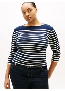 T-Shirt Tommy Hilfiger Curve "CRV SLIM CODY BOAT-NK 3/4SLV", Damen, Gr. 54, schwarz night navy, ecru stripe, Single Jersey, Obermaterial: 100% Baumwolle, gestreift, slim fit normal, U-Boot-Ausschnitt, eng abgerundeter Saum, Shirts T-Shirt, in Gro&szlig;en Gr&ouml;&szlig;en, 3/4 &Auml;rmel, Logostickerei