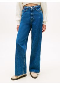 Loose-fit-Jeans Tommy Jeans "CLAIRE HR WD EMBRO BI4139", Damen, Gr. 29, L&auml;nge 30, blau (denim medium), Denim/Jeans, Obermaterial: 99% Baumwolle, 1% sonstige Fasern, unifarben, weit, Jeans Loose-fit-Jeans