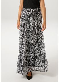 Maxirock Aniston CASUAL, Damen, Gr. 34, schwarz, wollwei&szlig;, Georgette, Obermaterial: 100% Polyester. Futter: 100% Polyester, gemustert, ausgestellt kn&ouml;chellang, R&ouml;cke Maxirock, im trendigen Zebra-Muster - NEUE KOLLEKTION, Topseller