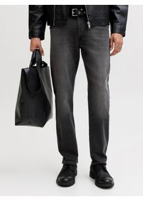 Jack & Jones Tapered-fit-Jeans JACK & JONES "JJIMIKE mit Stretch, Used-Look und bequemer Passform", Herren, Gr. 30, L&auml;nge 34, schwarz (schwarz denim), Denim/Jeans, Obermaterial: 55% Baumwolle, 42% Polyester, 2% Viskose, 1% Elasthan, Abriebeffekte, bequem kn&ouml;chellang, Jeans Tapered-fit-Jeans, mit Abriebeffekten