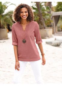 Jeansbluse Casual Looks, Damen, Gr. 52, rot (rosenholz), 100% Baumwolle, unifarben, Rundhals, Blusen Jeansbluse