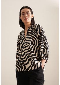 Shirtbluse Seidensticker "Schwarze Rose", Damen, Gr. XL(42), schwarz, 100% Baumwolle, gemustert, regular fit, Rundhals, Blusen Shirtbluse, 3/4 Rundhals Druck