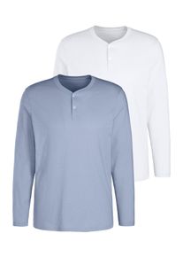 H.I.S. Langarmshirt H.I.S "- Henleyshirt langarm", Herren, Gr. S (44/46), blau (hellblau, wei&szlig;), Slub, Obermaterial: 100% Baumwolle, unifarben, regular fit normal, Rundhals, abgesteppte Kante, Shirts Langarmshirt, Langarm, Shirt mit Knopfleiste aus strukturierter Baumwoll-Qualit&auml;t