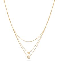 Silberkette Elli "Halskette Layer Pl&auml;ttchen Synthetischer Opal Wei&szlig; 925 Sterling Silber" Gr. 42, gold, Halsketten, Damen, Silber 925 (Sterlingsilber), Silberkette