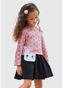 Jerseykleid Kidsworld "f&uuml;r kleine M&auml;dchen", M&auml;dchen, Gr. 92/98, N-Gr, rot (rosa, marine), Jersey, Obermaterial: 95% Baumwolle, 5% Elasthan, bedruckt, gepunktet, mehrfarbig, ausgestellt kniefrei, Rundhals, Aufschlag, Kleider Jerseykleid, ideal f&uuml;r festliche Anl&auml;sse, kniefreie L&auml;nge, Topseller