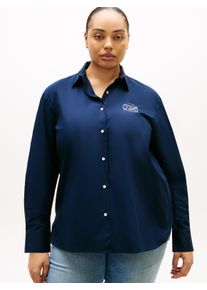 Hemdbluse Tommy Hilfiger Curve "CRV COTTON EASY SHIRT", Damen, Gr. 50, schwarz night navy, Web, Obermaterial: 100% Baumwolle, unifarben, Po-bedeckend, Manschette, Blusen Hemdbluse, in gro&szlig;en Gr&ouml;&szlig;en, Baumwolle