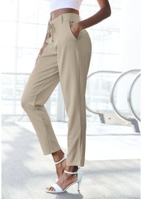 Jogger Pants Lascana, Damen, Gr. 46, N-Gr, beige (sand), Sweatware, Obermaterial: 70% Viskose, 25% Polyamid, 5% Elasthan, unifarben, Basic schmal kn&ouml;chelfrei, Hosen Jogger Pants, mit elastischem Bund und G&uuml;rtelschlaufen, Loungewear, Topseller
