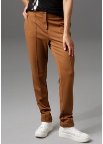 Jerseyhose Aniston CASUAL, Damen, Gr. 46, N-Gr, braun, Jersey, Obermaterial: 63% Polyester, 32% Viskose, 5% Elasthan, unifarben, figurumspielend lang, Hosen Jerseyhose, mit Biesen verziert, Topseller