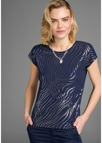 Rundhalsshirt Laura Scott, Damen, Gr. 40, blau (marine), Single Jersey, Obermaterial: 95% Viskose, 5% Elasthan, bedruckt, figurumspielend h&uuml;ftbedeckend, Rundhals, angeschnitten, Shirts Rundhalsshirt, Kurzarm, figurumspielend, aus elastischem Single Jersey, Topseller