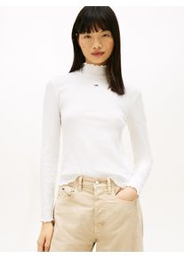 Langarmshirt Tommy Jeans "TJW SLIM RIB LETTUCE EDGE LS", Damen, Gr. S (36), ecru, Single Jersey, Obermaterial: 95% Baumwolle, 5% Elasthan, unifarben, figurbetont, Shirts Langarmshirt, in gerippter Struktur