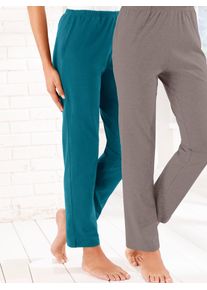Homewearpants, Damen, Gr. 46, Normalgr&ouml;&szlig;en, gr&uuml;n (petrol, taupe), 100% Baumwolle, Doppelpack-Farbe grau-meliert:15% Viskose, 85% Baumwolle, unifarben, lang, Hosen Homewearpants