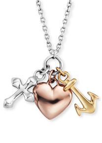 Kette mit Anh&auml;nger Engelsrufer "GLAUBE LIEBE UND HOFFNUNG TRICOLOR", rosa (silberfarben, ros&eacute;goldfarben, gelbgoldfarben), Halsketten, Damen, Silber 925 (Sterlingsilber), L: 44, Kette mit Anh&auml;nger