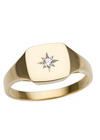 Goldring Firetti "Schmuck Geschenk Gold 333 Siegelring, Stern, teilw. rhodiniert" Gr. 19, wei&szlig; (gelbgoldfarben, wei&szlig;goldfarben), Fingerringe, Damen, 19, 0,03 P2 = erkennbare Einschl&uuml;sse, Diamanten Gelbgold 333, 2mm, Diamanten, Gelbgold 333, Goldring, mit Brillant