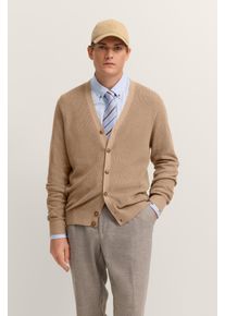 Cardigan Bugatti "Regular Fit", Damen, Gr. XL, beige (40, beige), Strick, 50% Baumwolle, 50% Polyester, unifarben, regular fit, V-Ausschnitt, Rippb&uuml;ndchen, Strickjacken Cardigan, mit V-Ausschnitt und Ripp-Struktur