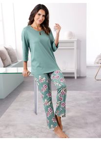 Schlafanzug, Damen, Gr. 44/46, gr&uuml;n (jade, bedruckt), 100% Baumwolle, Homewear-Sets Schlafanzug