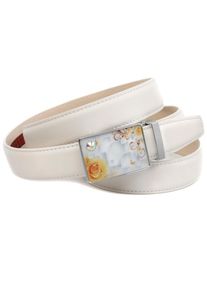 Lederg&uuml;rtel Anthoni Crown, Damen, Gr. 95, wei&szlig;, Leder, unifarben, G&uuml;rtel Lederg&uuml;rtel, mit Glaskristallen besetzter Schlie&szlig;e, schmale Metallschlaufe