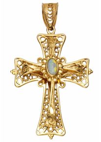 Kreuzanh&auml;nger Firetti "Schmuck Geschenk Gold 375 Halsschmuck Anh&auml;nger Halskette Kreuz", gold (gelbgold, 375, wei&szlig;, wei&szlig;), Schmuckanh&auml;nger, Damen, Gelbgold 375, 2,95 g, Kreuzanh&auml;nger, mit Opal