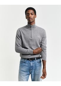 Troyer Gant "CLASSIC COTTON HALF ZIP", Herren, Gr. S, grau (dunkelgrau melange), Strick, Obermaterial: 100% Baumwolle, Rippb&uuml;ndchen, Pullover Troyer, mit gerippten Details