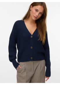 V&eacute;ro Moda Strickjacke VERO MODA "VMLEA LS V-NECK CUFF CARDIGAN NOOS", Damen, Gr. S, navy blazer, Strick, Obermaterial: 100% Polyacryl, unifarben, regular fit normal, V-Ausschnitt, Rippb&uuml;ndchen, Strickjacken Strickjacke, Rippstrick