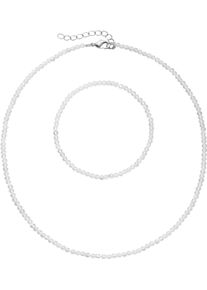 Ketten und Armband Set Firetti "Multipack Schmuck Geschenk Armkette Halskette", silber (silberfarben, kristallwei&szlig;, kristallwei&szlig;), Schmuck_Sets, Damen, Elasthan, Messing, Polyester, Ketten und Armband Set, facettierte Edelsteine