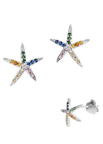 Paar Ohrstecker Firetti "Schmuck Geschenk Silber 925 Ohrschmuck Seestern", bunt (silberfarben, blau, gr&uuml;n, gelb, orange, violett, blau, gr&uuml;n, gelb, orange, violett), Ohrringe, Damen, Silber 925 (Sterlingsilber), Paar Ohrstecker, Made in Germany - mit Zirkonia (synth.)